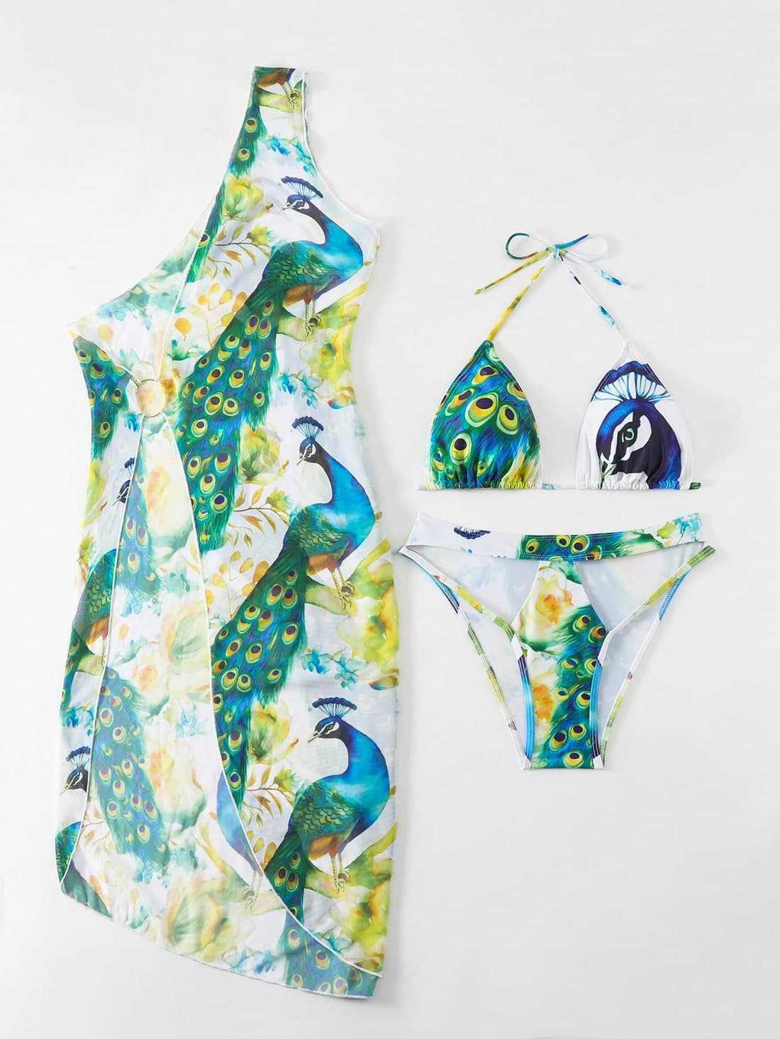 Split swimsuit printed suspender with exposed back