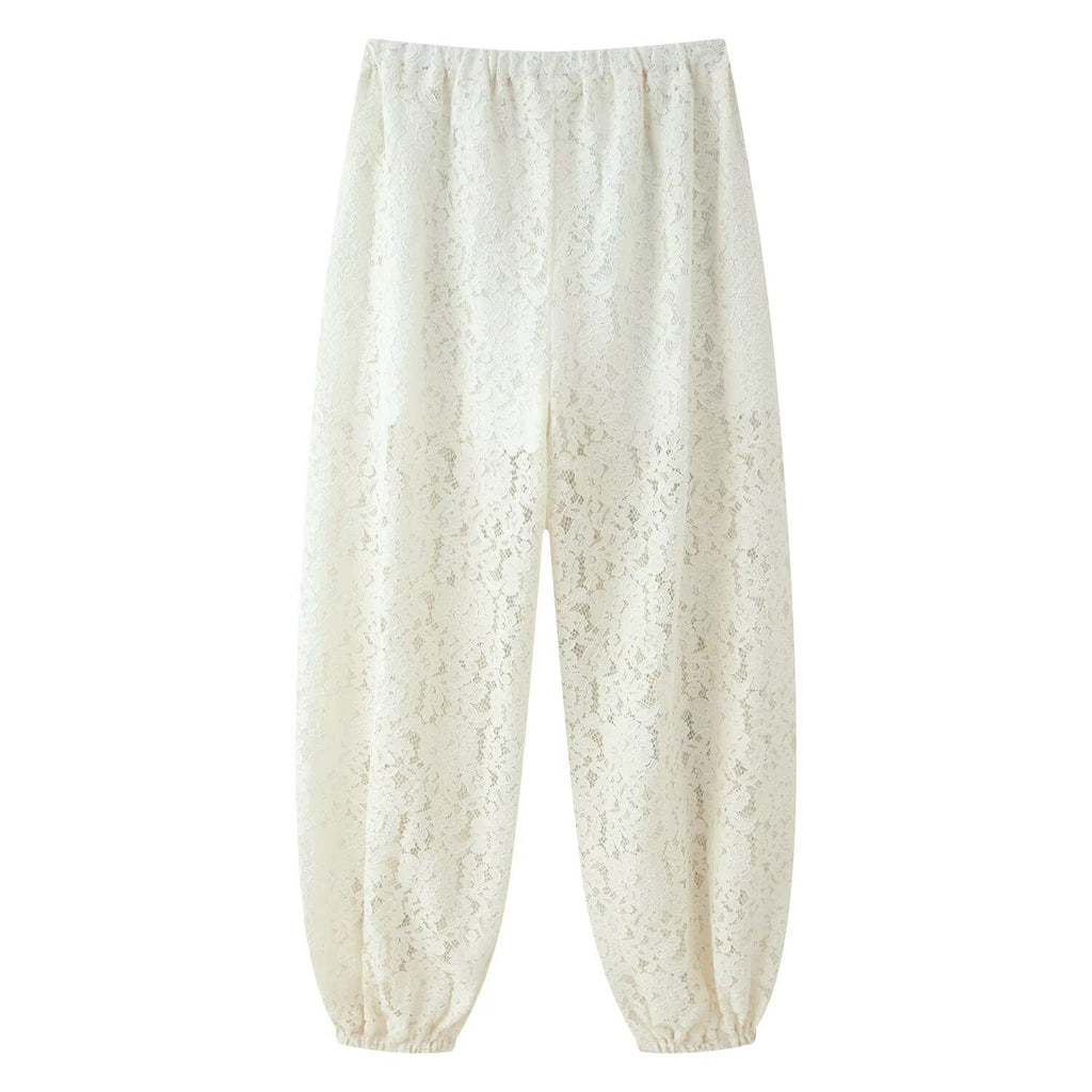 Style Lace Elastic Waist Loose Pants for Women