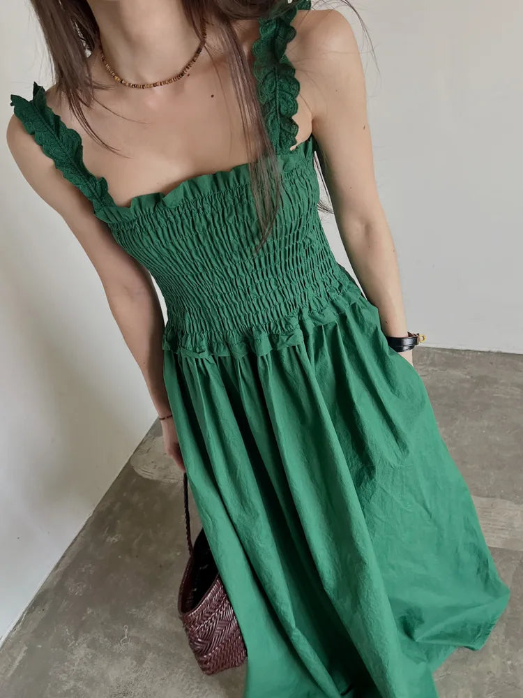 Edible Tree Fungus Edge Waist Slim Sling Dress Women's Casual Long Dresses