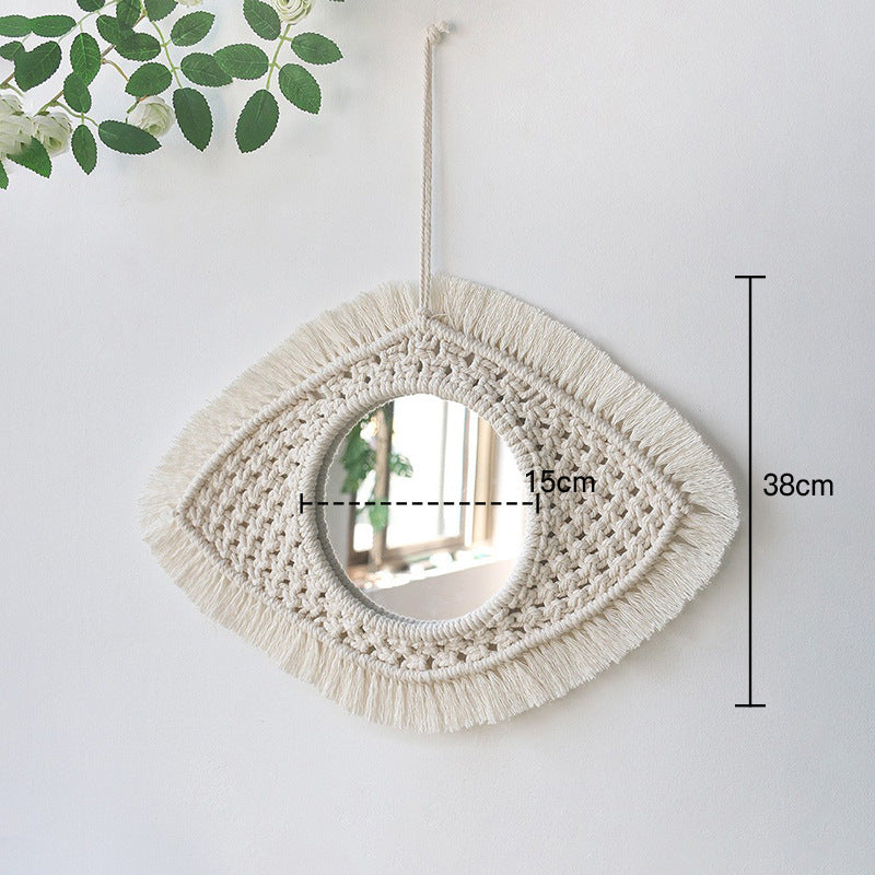 Ins Original Nordic Mirror Decoration Bohemian Weaving Handmade Cotton Thread Wood Bead Tapestry Mirror Bedroom