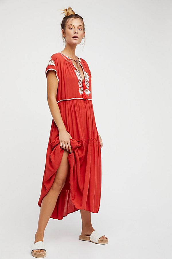 Women's embroidery long dress cotton boho style summer dress short sleeve V-neck summer maxi dress embroidery chic dress