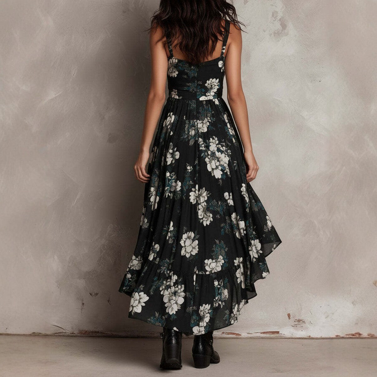 Boho V-Neck Printed Cami Maxi Dress With High Slit
