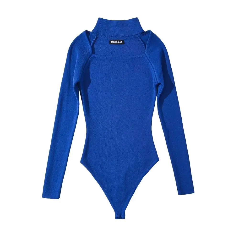 Women Hollow Out Square Collar Bodysuits Long Sleeve Stretchable Slim Jumpsuits