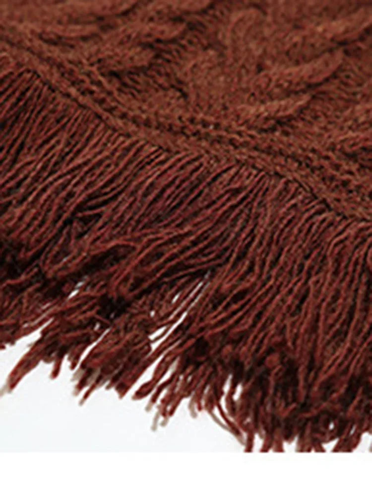 Fashion Women Knitted Dress V-neck Long Sleeve Tassel Mid Waist Weaving Stripes Mini Dresses Spring