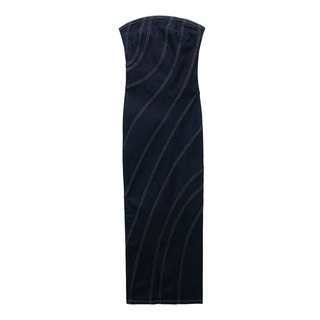 Women Off Shoulder Denim Midi Dress Vintage Bodycon Dresses For Women Sleeveless Elegant Party Dresses