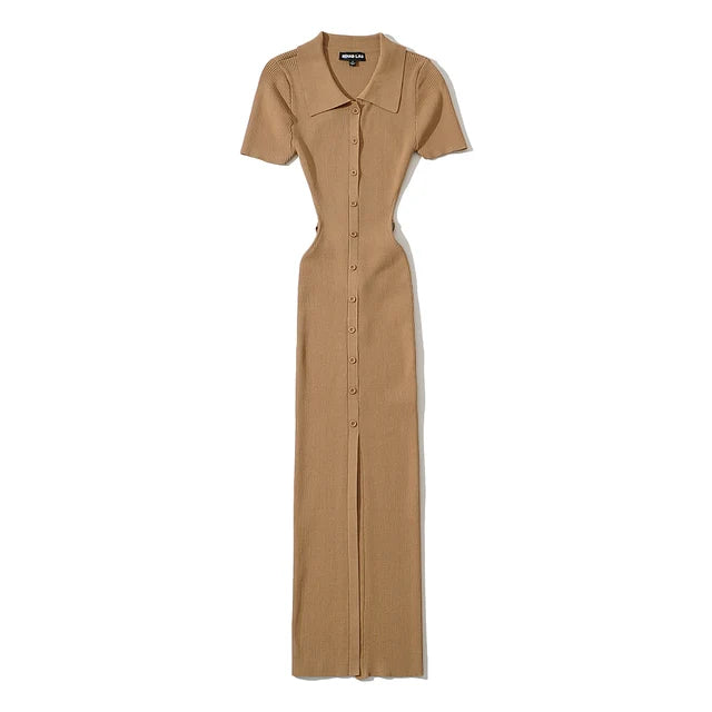 Summer Short Sleeve Backless Bandage Dress Women Knitted Stretchable Slim  Midi Dresses