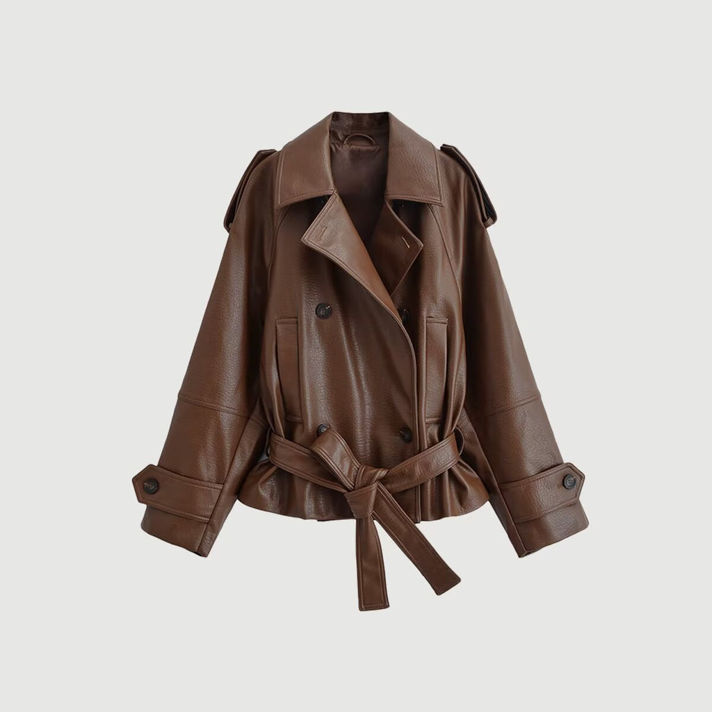 Retro style street tie leather short windbreaker