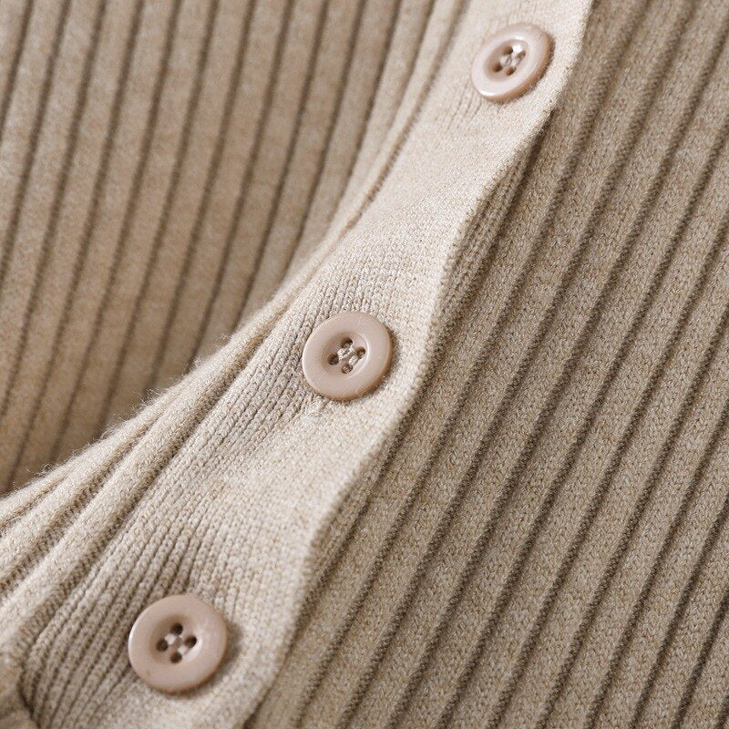 Winter Long Knit V Neck Women A Line Sweater Dress Single Breasted Pleated Dresses Christmas Party Holidays Dresses