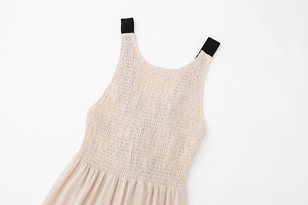 Women Fashion With Tied Smocked Elastic Ruffle Midi Dress Vintage Backless Wide Straps Female Dresses