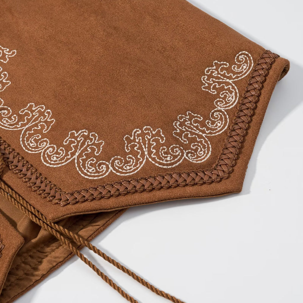 Ethnic style vest embroidery paired with outerwear cardigan