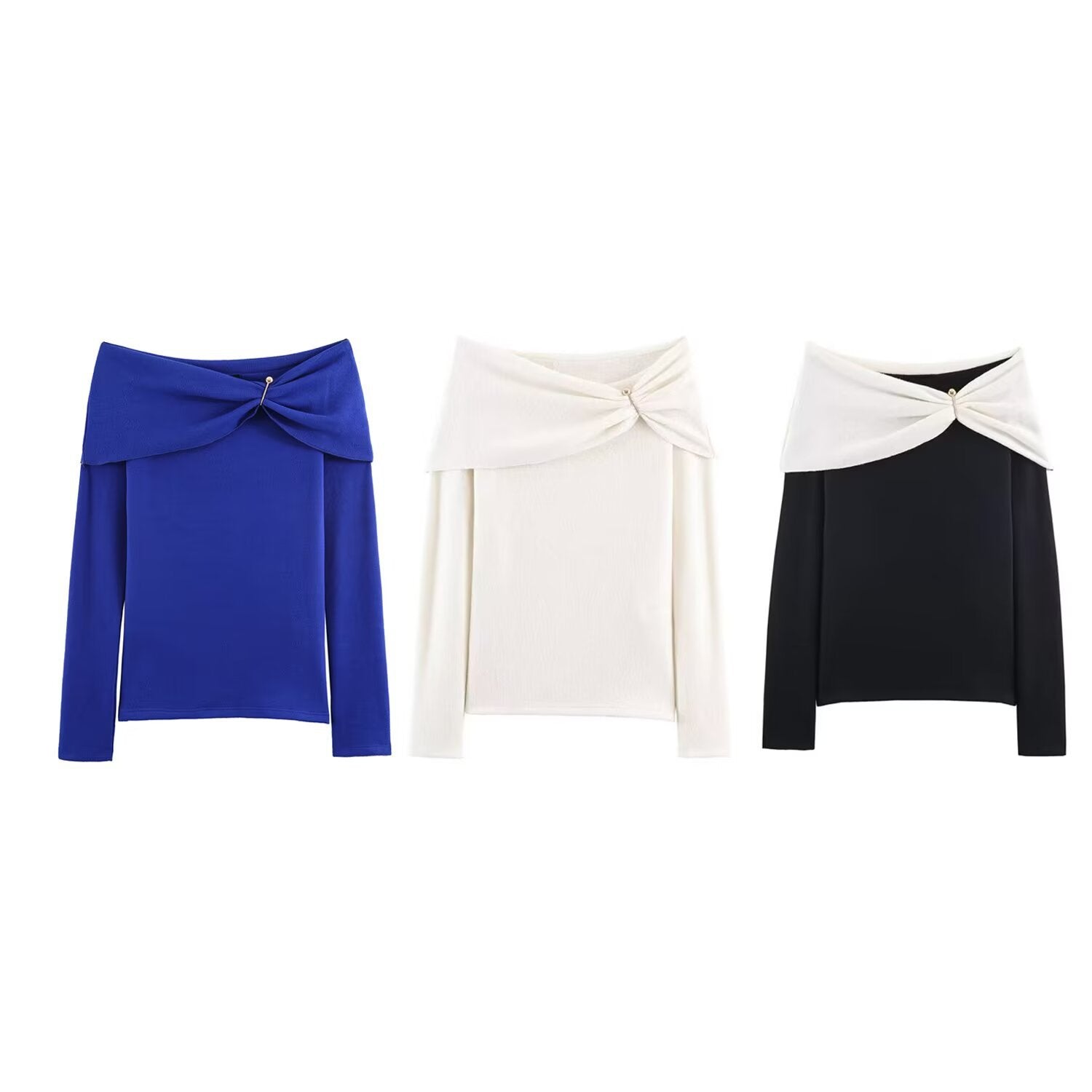 French style one shoulder inlaid knitted top