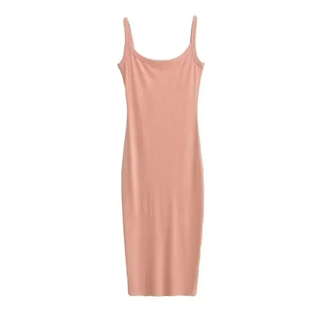 Summer Spaghetti Strap Knits Midi Dress Women Backless Split Slim Elastic 6 Colors Dresses