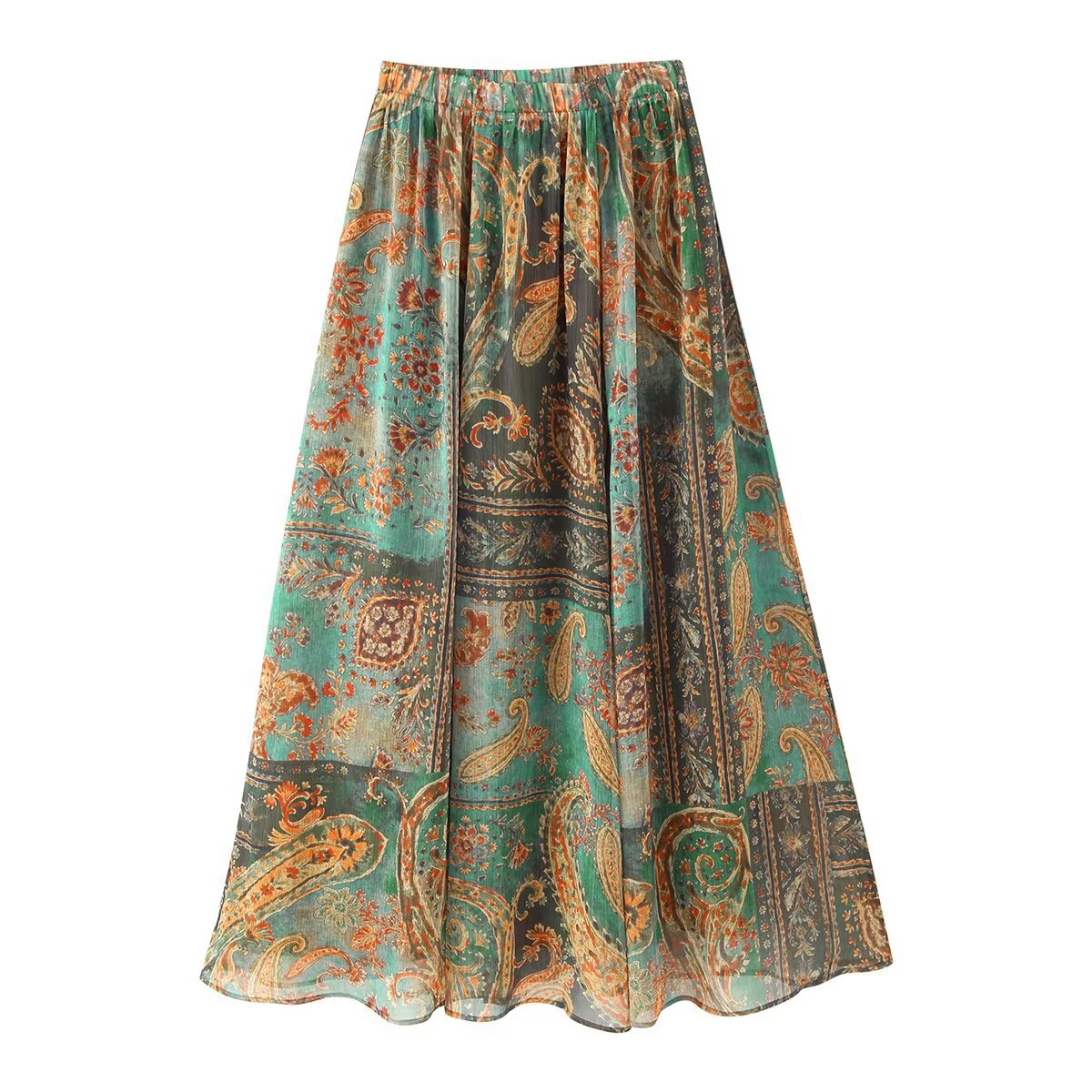 Vintage style printed chiffon midi skirt