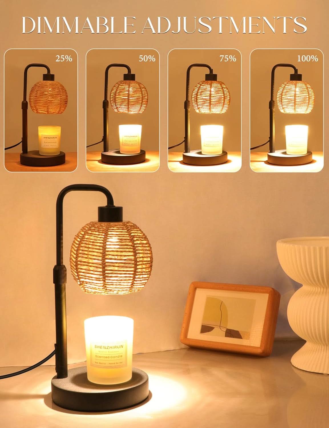 Dimmable Candle Warmer Lamp Including Timer Boho Weave