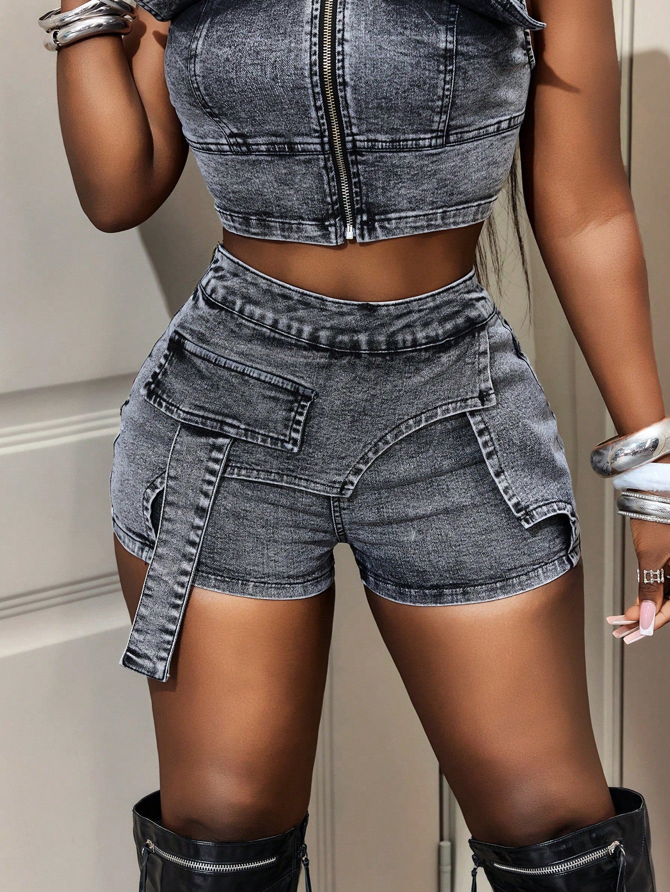 High waisted women's denim shorts