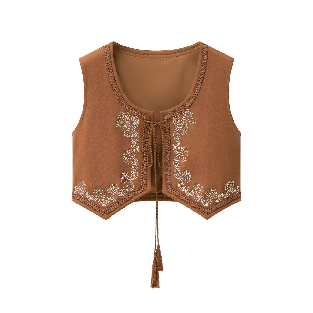 Ethnic style vest embroidery paired with outerwear cardigan