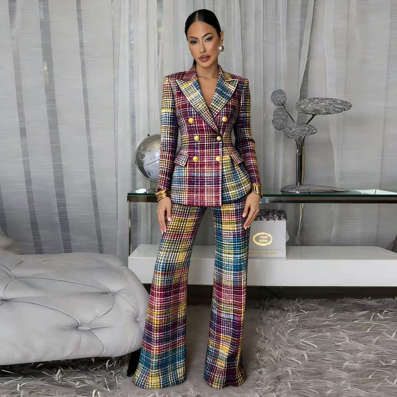Fashionable  Style Plaid Blazer Jacket