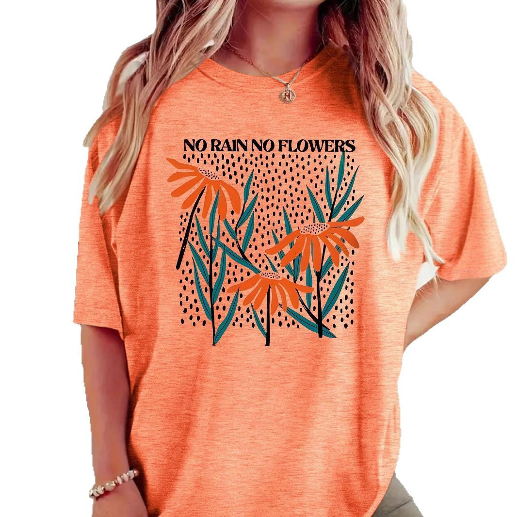 Boho Wildflowers Cottageecore round neck loose short sleeved shirt