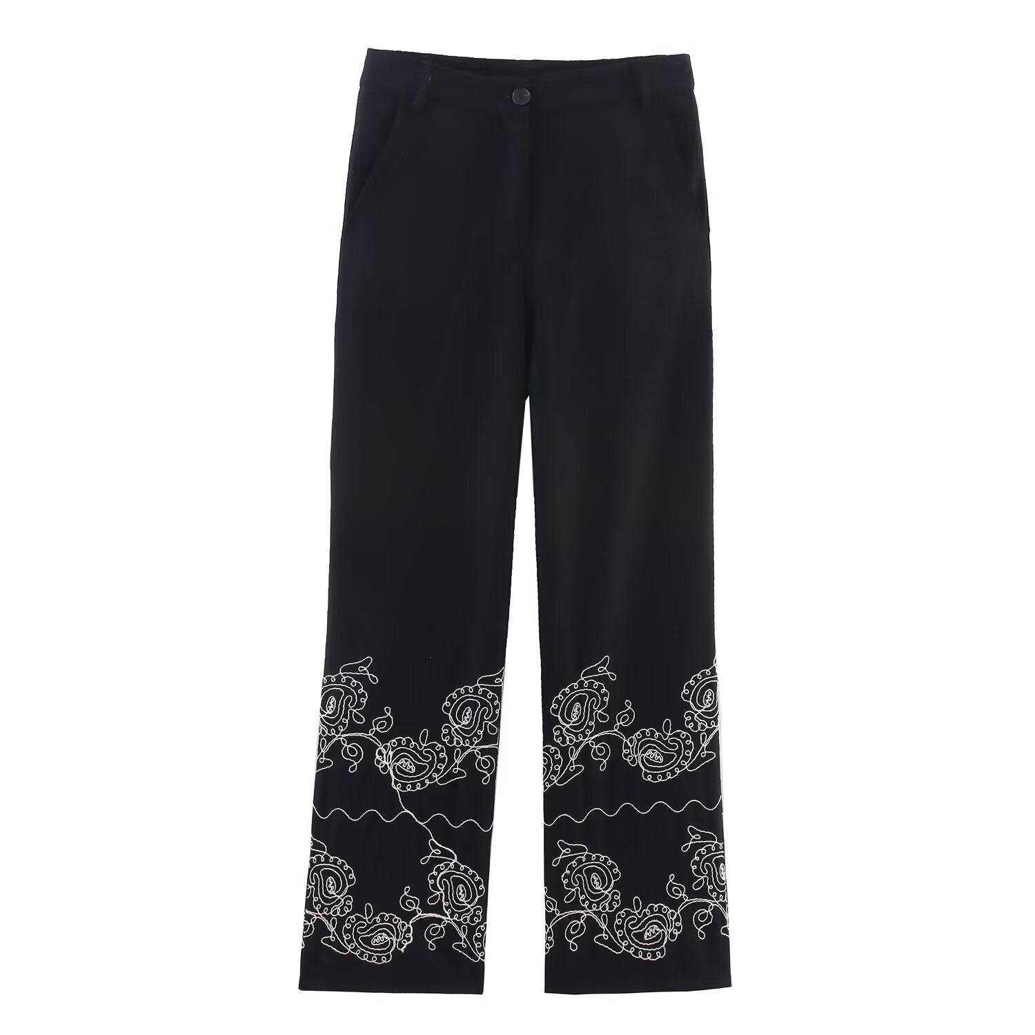 Casual versatile embroidered wide leg pants