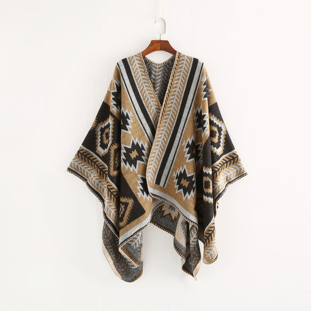 NEW Women Winter Boho Hooded Coat Cape Poncho Ladies Shawls Wrap Female Pashmina Plaid Cashmere Blanket Scarf