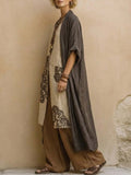 Loose Embroidered Long Robe Two-Piece Set for Women, Casual Wide-Leg Pants Outfit, Fashionable and Trendy