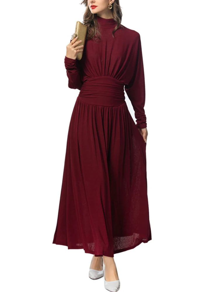 Solid Fashionable Turtleneck Batwing Sleeve Women's Dresses Long Sleeve Slimming Casual Fashion Dress Autumn