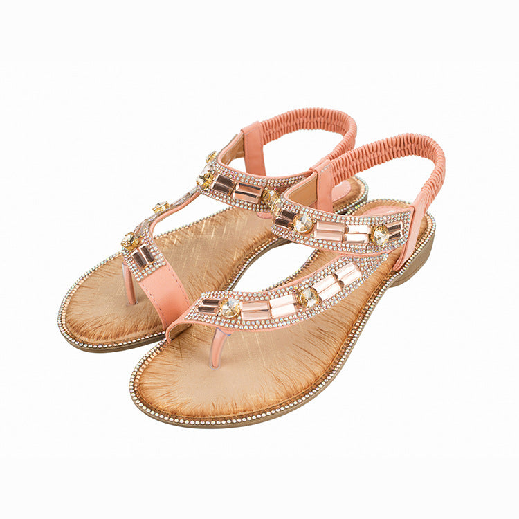 Ladies Shoes Boho Women's Sandals Blue Plaid Flats