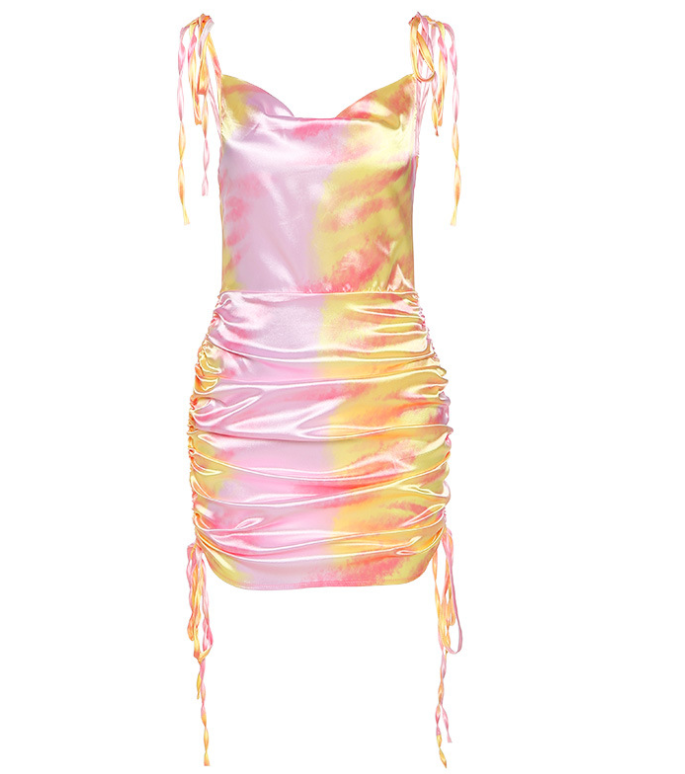 Nibber boho Retro Colorful print high quality Silk dress women Elegant casual streetwear summer ladies tassel bodycon mini dress