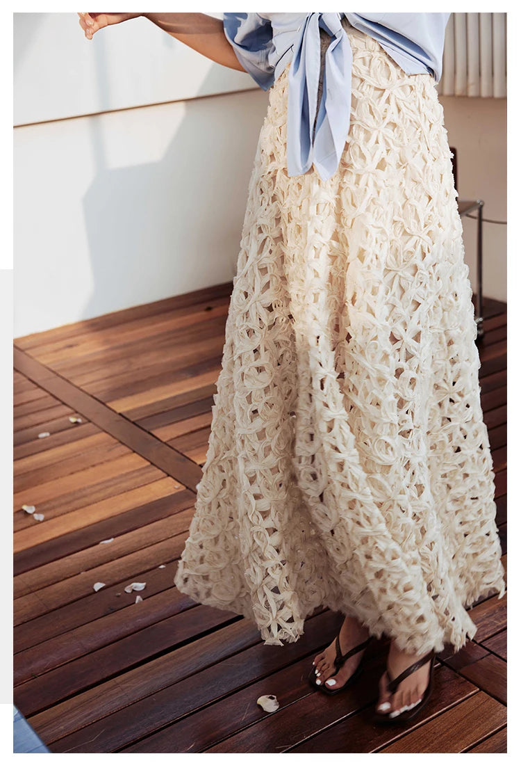 Designer Fashion High Quality Flower Hollow Out A Line Summer Strap Midi Long Dresses Backless Boho Casual Dress