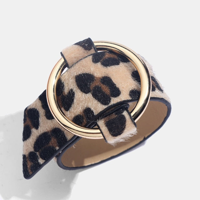 Leopard Bangle Bracelets For Women Boho Gold Color Button Vintage Leather Bracelet Punk Jewelry