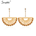 Simplee Boho wood semicircle drop earrings female Vintage handmade women earrings Fashion ethnic ladies accessories jewelry