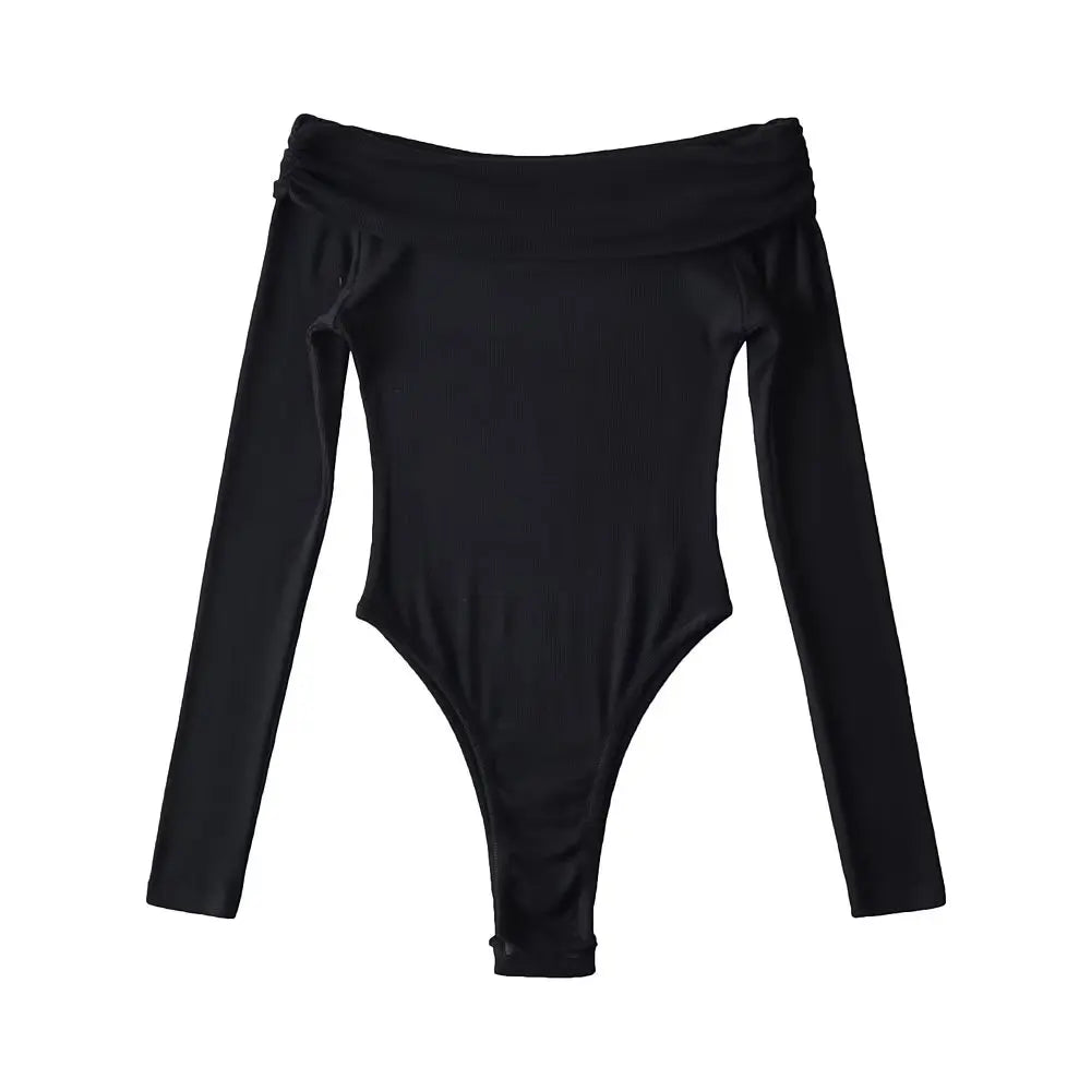 Off Shoulder Long Sleeve Bodysuits Women Knitted Elegant High Stretchable Slim 5 Colors Jumpsuits