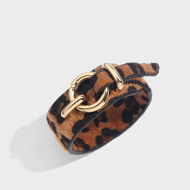 Leopard Bangle Bracelets For Women Boho Gold Color Button Vintage Leather Bracelet Punk Jewelry