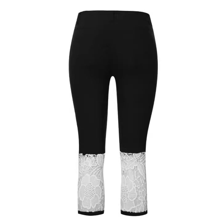 Elastic slim lace hem denim shorts for women
