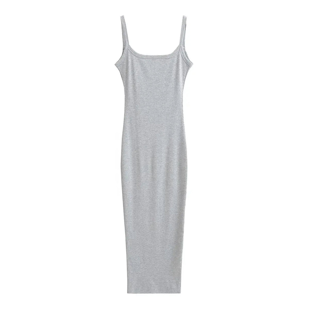 Women Sexy Backless Midi Dress Summer Spaghetti Strap Solid Color Stretchable Slim Dresses