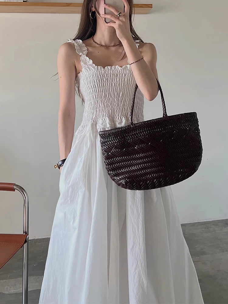 Edible Tree Fungus Edge Waist Slim Sling Dress Women's Casual Long Dresses