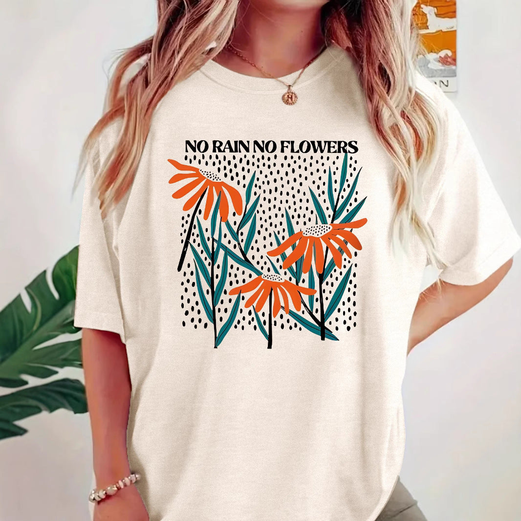 Boho Wildflowers Cottageecore round neck loose short sleeved shirt