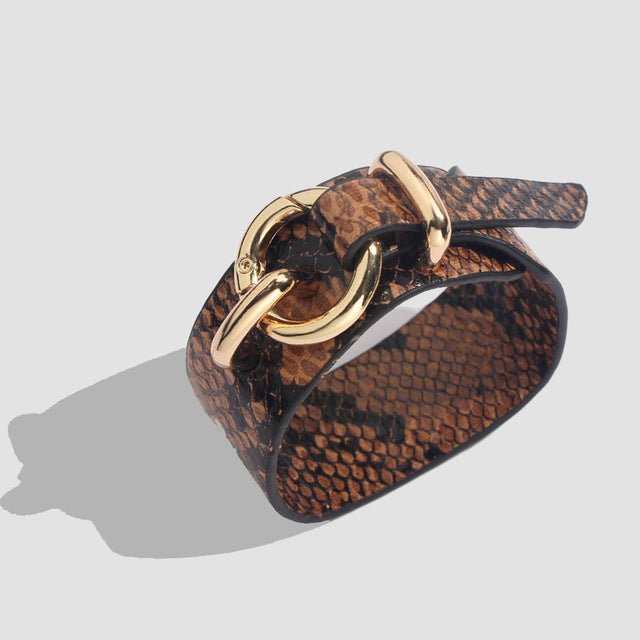 Leopard Bangle Bracelets For Women Boho Gold Color Button Vintage Leather Bracelet Punk Jewelry