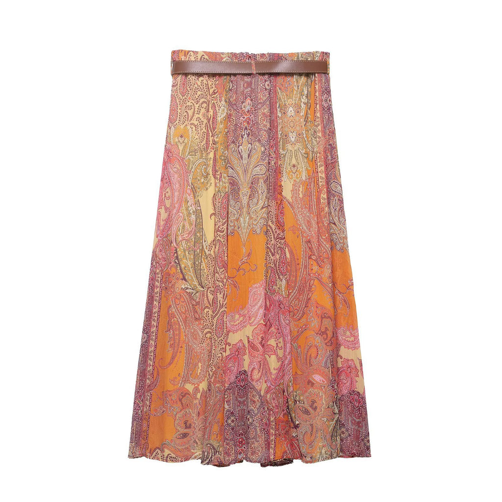 Commuting style Paisley printed MIDI skirt