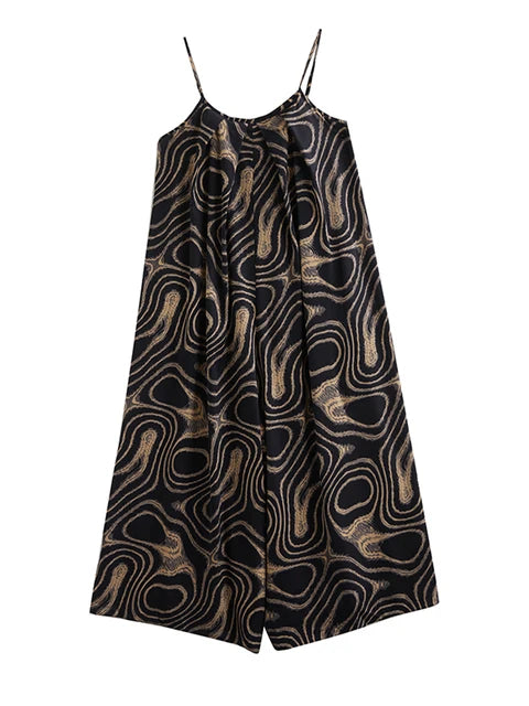 Vintage Jumpsuits Fashion Loose All Match Casual Print  Summer Women New Arrival Sling Appear Thin