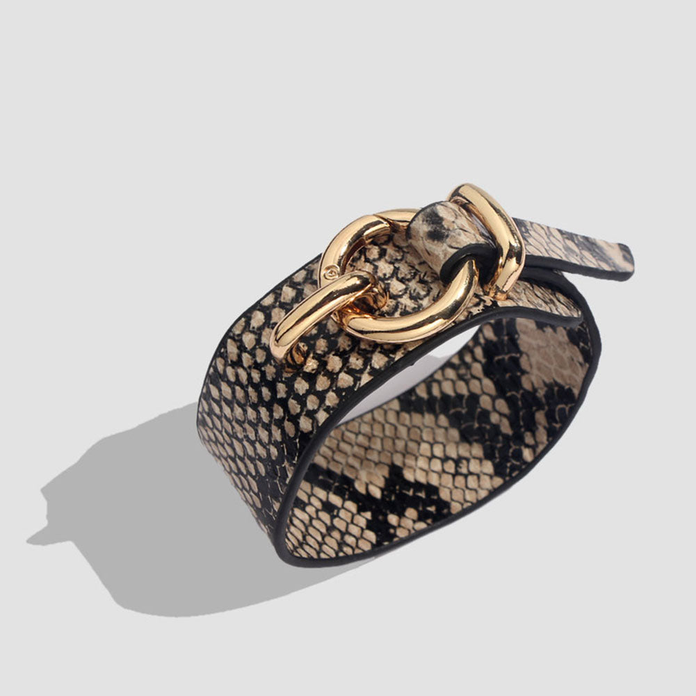 Leopard Bangle Bracelets For Women Boho Gold Color Button Vintage Leather Bracelet Punk Jewelry
