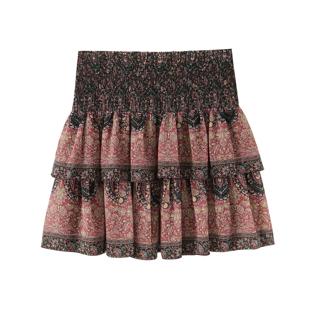 Style Honeycomb Print Layered Hem Mini Dress