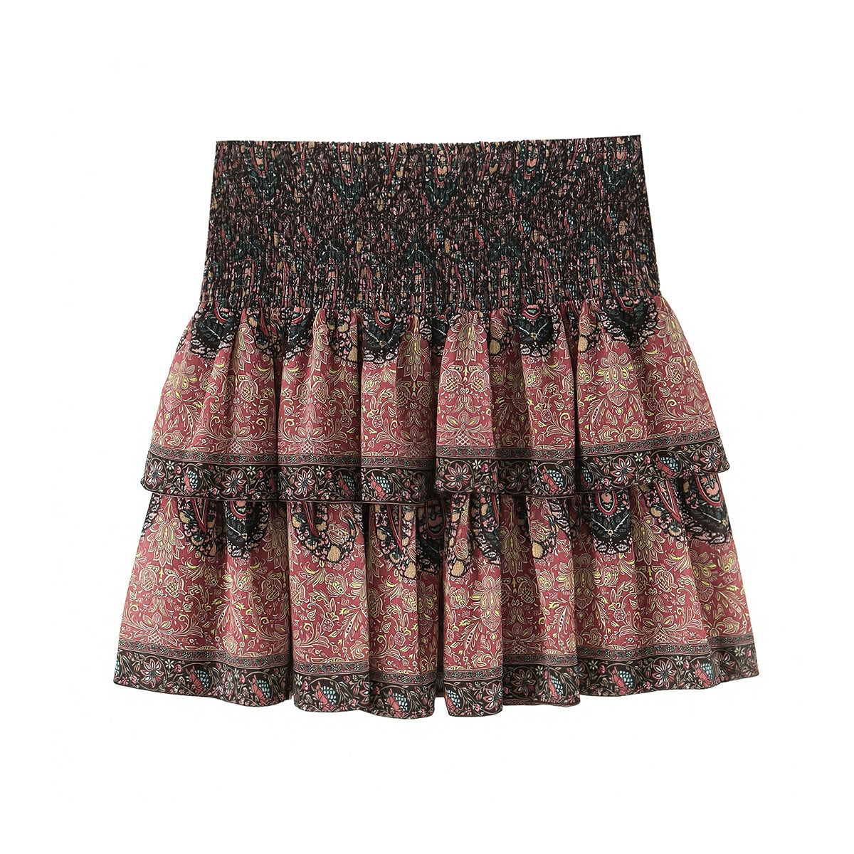 Style Honeycomb Print Layered Hem Mini Dress