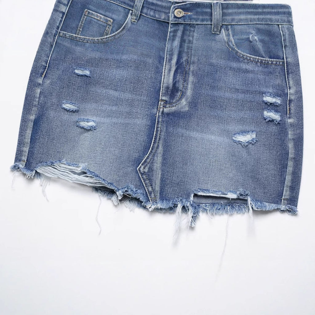 Women's Broken Hole Denim Shorts