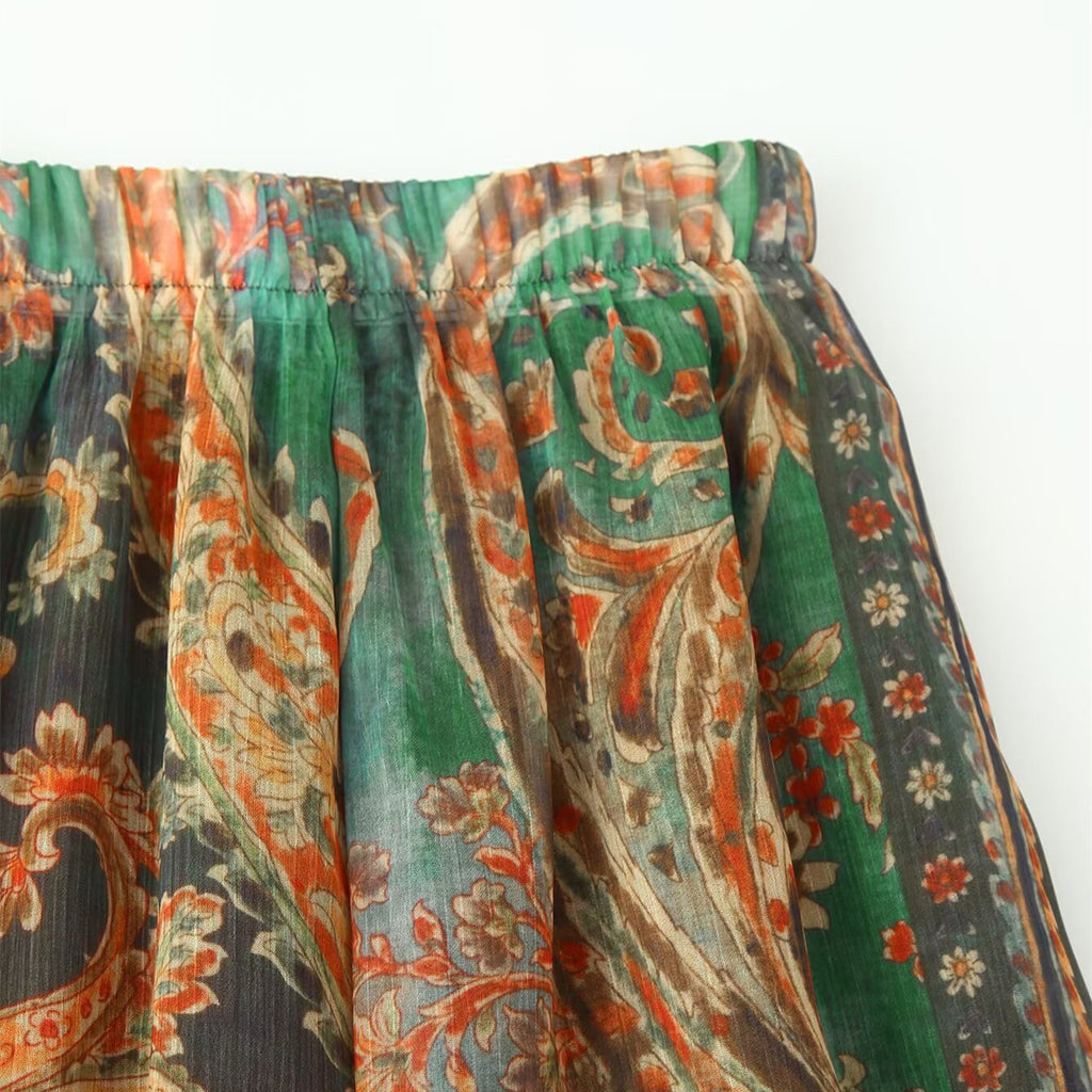 Vintage style printed chiffon midi skirt