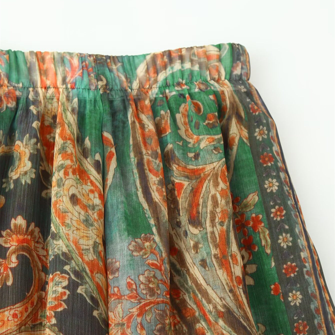 Vintage style printed chiffon midi skirt