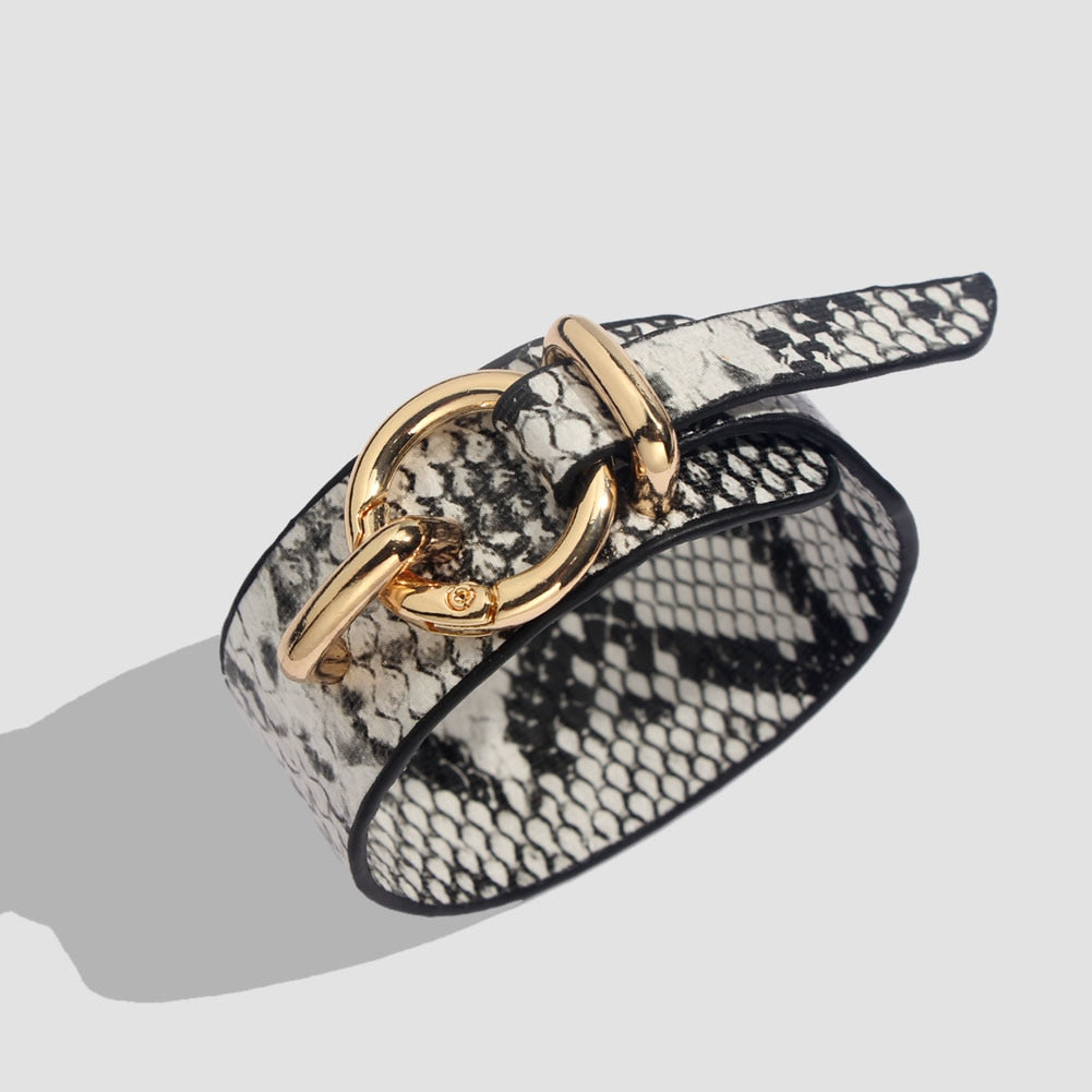 Leopard Bangle Bracelets For Women Boho Gold Color Button Vintage Leather Bracelet Punk Jewelry