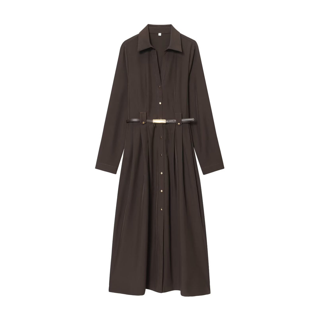 Belt tied shirt style MIDI dress