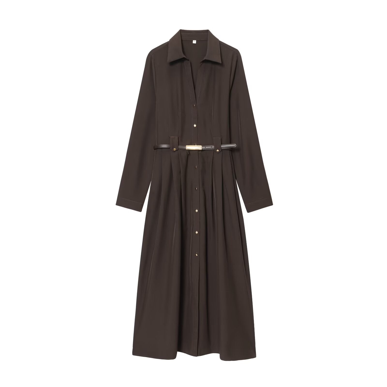 Belt tied shirt style MIDI dress