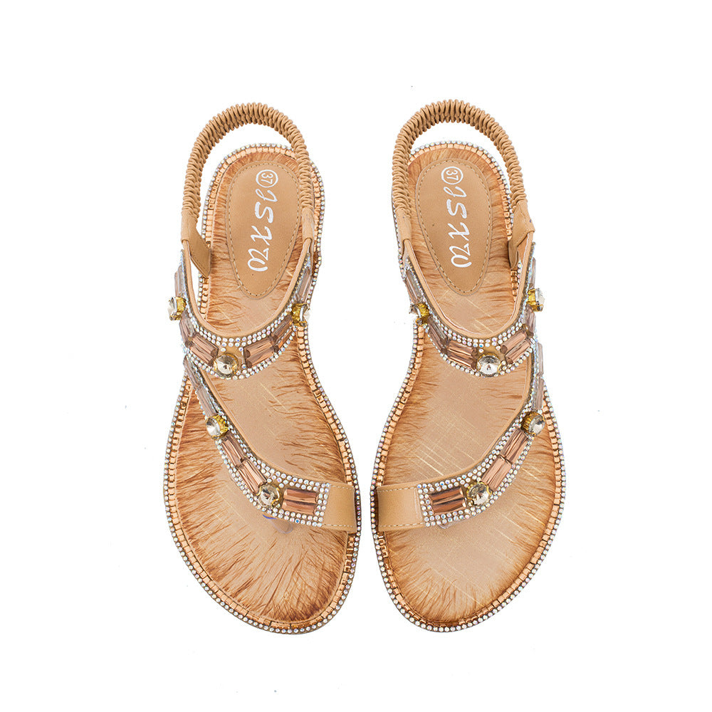 Ladies Shoes Boho Women's Sandals Blue Plaid Flats